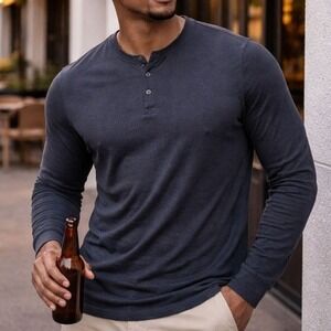 Theory Henley Shirt Men's XL Long Sleeve Dark Charcoal Grey‎ Modal Blend Minimal